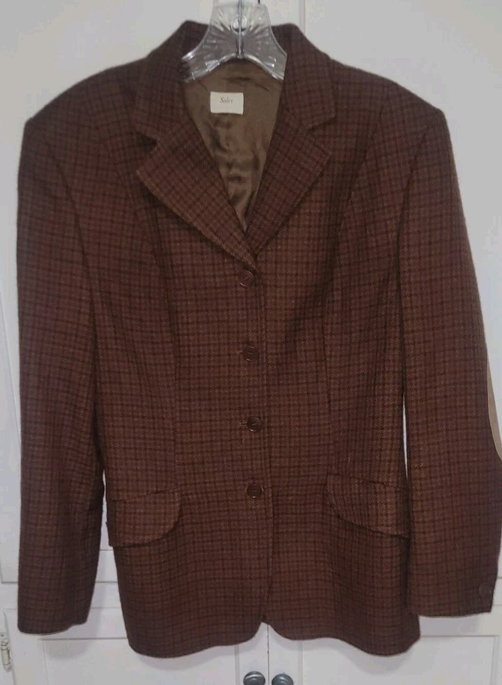 Sisley,Made In Italy, Tweed Hunting Jacket, Leather Elbow Patch, Pur Virgin Wool